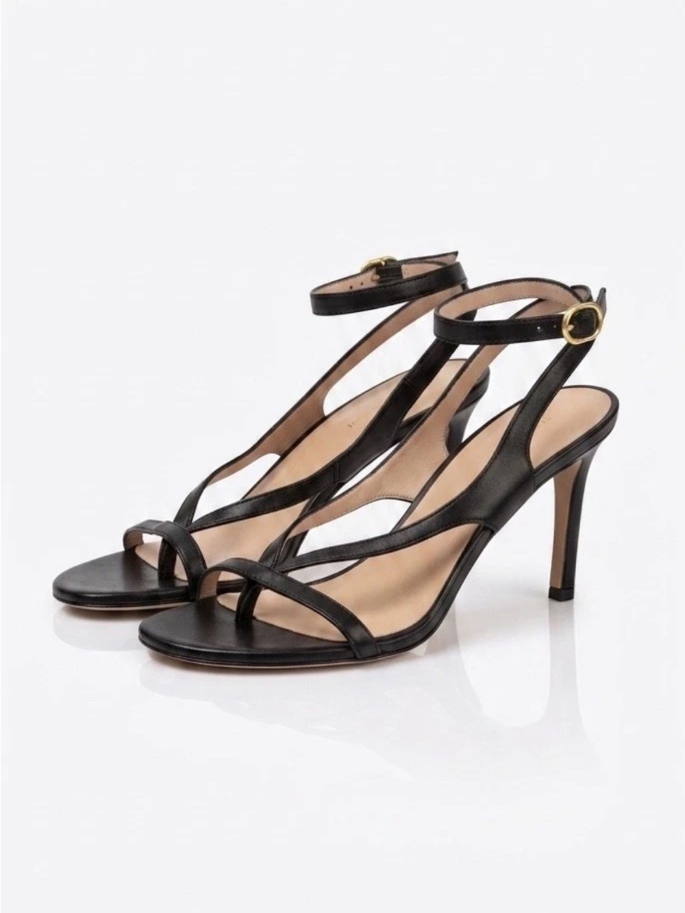 NWT Stuart Weitzman Black Leather Kassidy Strappy Stiletto Heel Sandal Size 6B